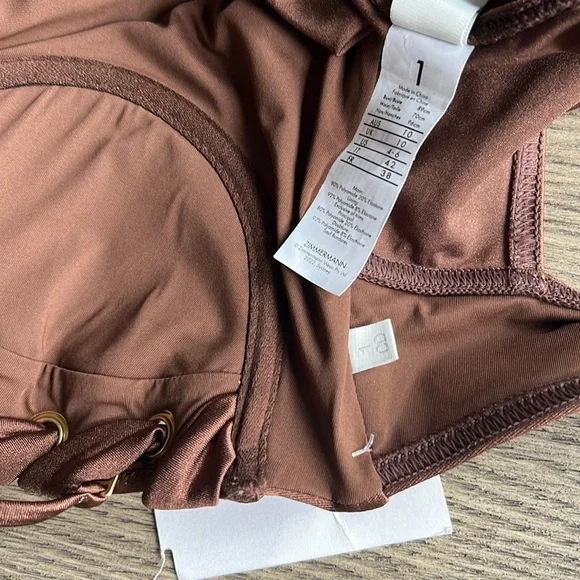 ZIMMERMANN Devi eyelet-embellished cutout underwired halterneck swimsuit sz 1 - Picture 10 of 11